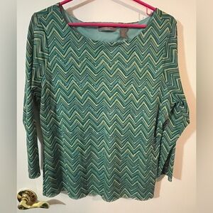 Kate Hill casual XL women’s Chevron Patterned Green Top embellished
